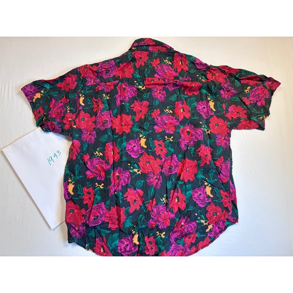 VTG Protest Women's 100% Silk Floral Short Sleeve Button Up Blouse Medium M - Picture 5 of 5